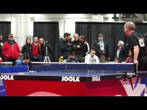 Dan Seemiller vs. Timothy Wang, backhand serve, forehand loop, US Table Tennis Championships