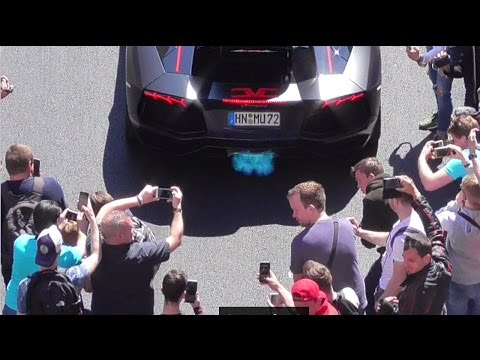 Crazy reving and flaming Lamborghini Aventador in Monaco during Top Marques 2017