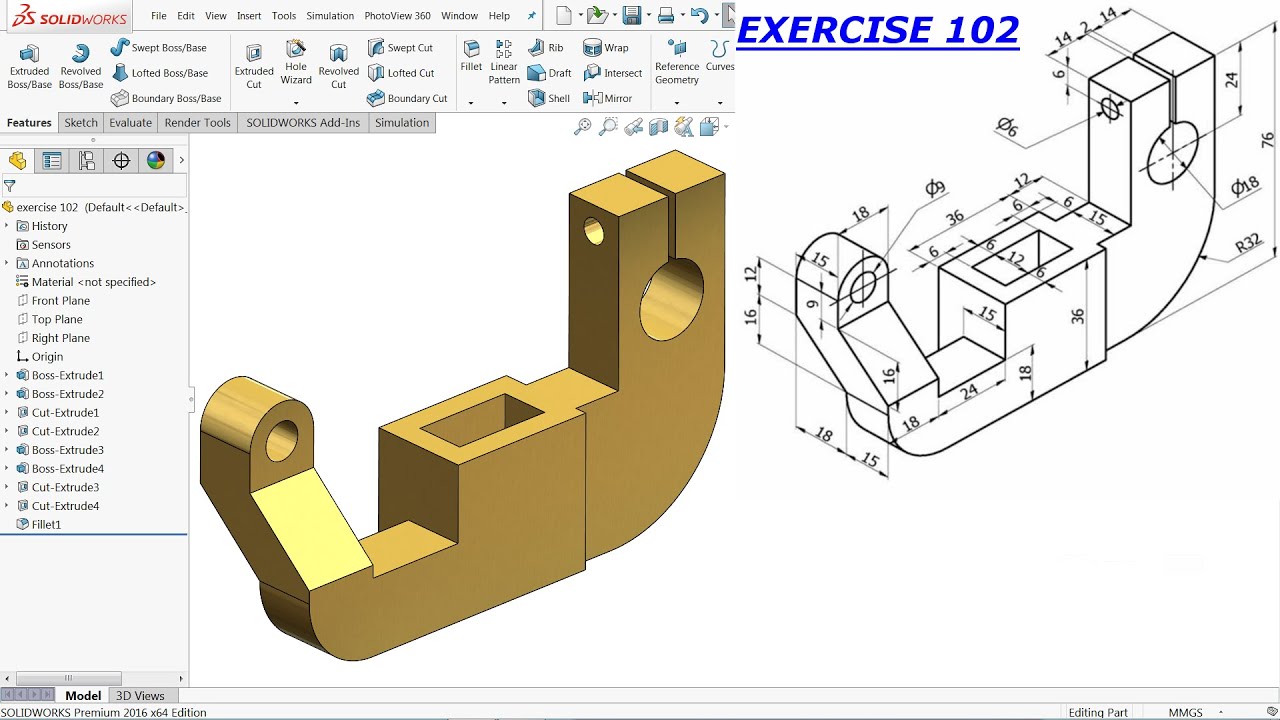 SolidWorks Tutorial for Beginners exercise 102