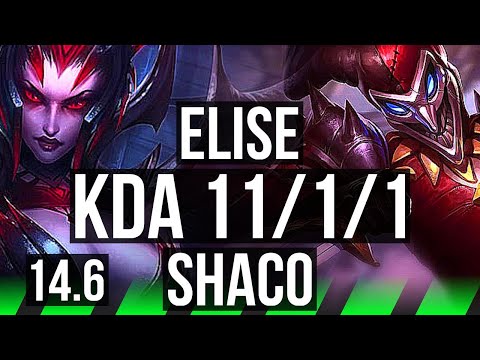 ELISE vs SHACO (JNG) | 11/1/1, 1200+ games, Legendary | KR Master | 14.6