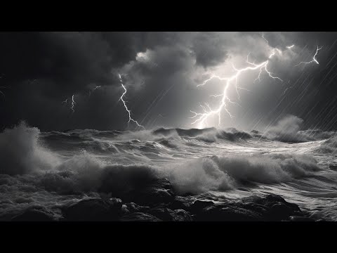 Stürmischer Ozean: Starker Regen mit Meeresrauschen und Donner (5 Stunden)