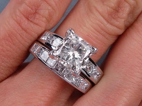 4.52 ctw Princess Cut H SI1 Diamond Engagement Ring Set - BigDiamondsUSA