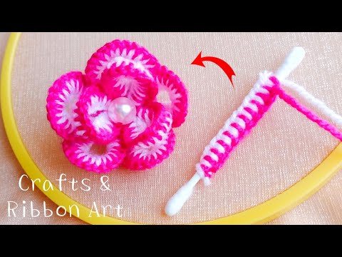Amazing Woolen Flower Making Ideas with Cotton Buds - DIY Woolen Roses - Hand Embroidery Easy Trick