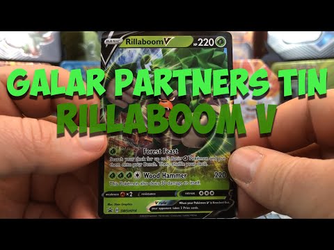 Pokemon TCG: Galar Partners Tin Opening - Rillaboom V SWSH014. Epic Miscut cards!