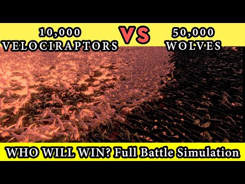 10,000 VELOCIRAPTORS VS 50,000 WOLVES - Who would win? - Full Battle simulation