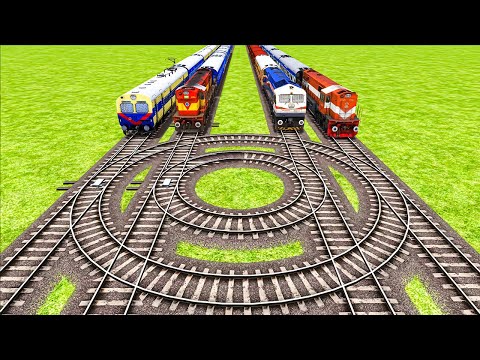 Impossible Four Deadlock 360 Degree Overlapping Rail Tracks Vs Train Crossing - BeamNG.Drive