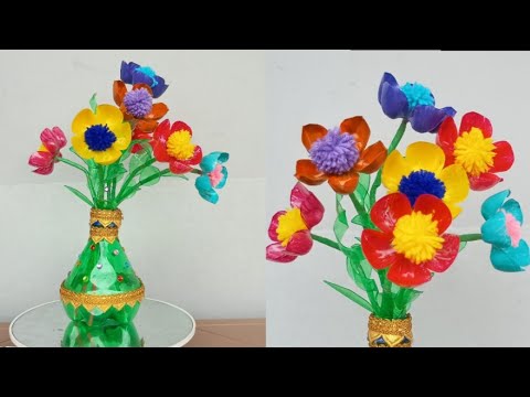 DIY Easy Plastic Bottle Flower Vase Craft || Plastic Bottle Flower Craft For Home Decoration Ideas