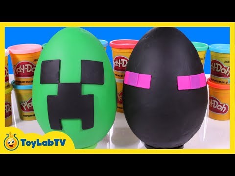 Giant Minecraft Creeper & Enderman Play Doh Surprise Eggs with Minecraft Toys