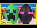 Giant Minecraft Creeper Enderman Play Doh Surprise Eggs With Minecraft Toys