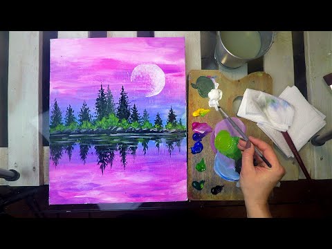 Рисуване за всеки / УРОК / акрилни бои / pink clouds / розовите облаци