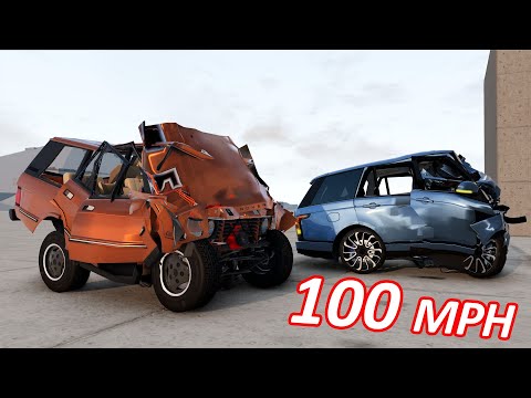 Old vs New Range Rover 100 MPH  vs Wall crash test - BeamNg Drive