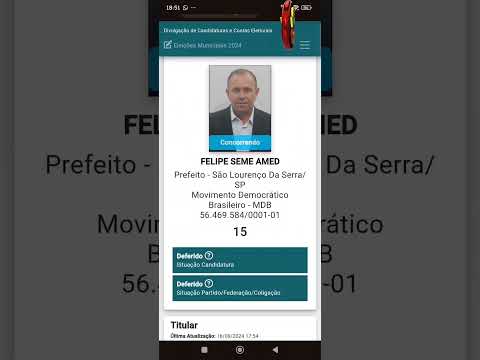 FELIPE É CANDIDATO A PREFEITO DE SÃO LOURENÇO DA SERRA ESTÁ DEFERIDO PELA JUSTIÇA ELEITORAL.