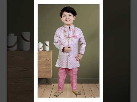 Embroidery pink skyblue yelloow kids sherwani size 1/10