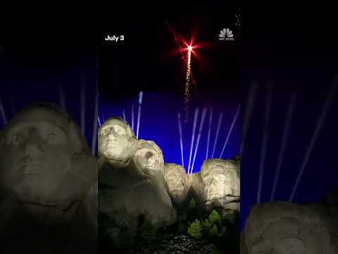 Fireworks light up the sky behind Mount Rushmore for America's 250th anniversary