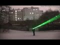 1000mW blue laser beams in falling snow + green ...