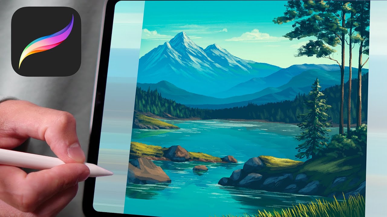 PROCREATE TUTORIAL Mountain Lake Landscape - 216
