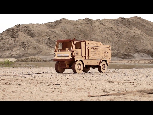 Video teaser for MAZ 5309RR - Wooden Mechanical Model with rubber-band engine by EWA