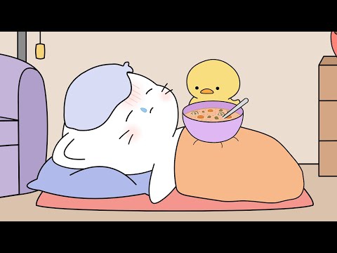 ASMR animation | duckling nurses the cat