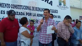 Da el Presidente Municipal de Huimanguillo José Sabino Herrera Dagdug Banderazo de inicio de Obra en