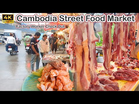Street Food Vegetable Meat Fish Market 1.25$  in Evening  at Tuol Pongro in Phnom Penh of Cambodia