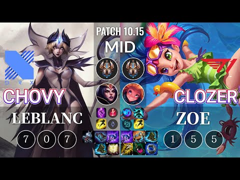 DRX Chovy LeBlanc vs T1 Clozer Zoe Mid - KR Patch 10.15