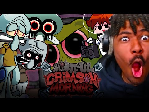 WHY IS SQUIDWARD SO SAD!!! | Friday Night Funkin |  Mistful Crimson Morning Full Week Mod