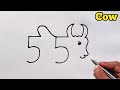 Cow Drawing From Number 55 | Easy Cow Drawing for beginners | Number Drawing