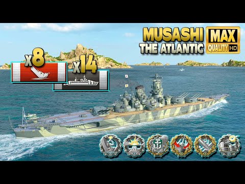 Battleship Musashi: Citadel party on map The Atlantic - World of Warships