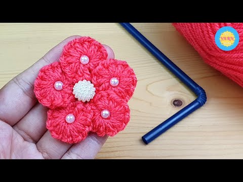 Super Easy Woolen Flower Making with Plastic Straw - Hand Embroidery Design - No Crochet Flower