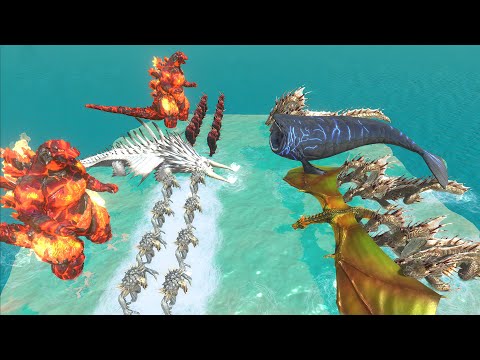 Aquatics Battle - The Bloop with Dragon VS Fire Godzilla Team - Animal Revolt Battle Simulator