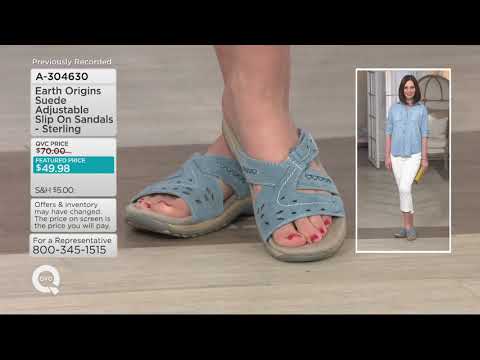 Earth Origins Suede Adjustable Slip On Sandals - Sterling on QVC