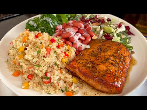 healthy salmon and quinoa recipe- سلمون بالأعشاب وسلطة الكينوا