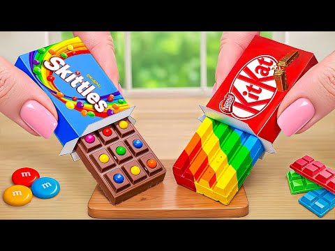RAINBOW Skittles vs RAINBOW KitKat 🌈🍫 | Satisfying Mini Cake Challenge & ASMR Dessert