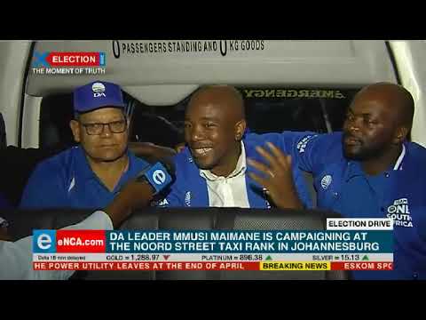 Maimane in a taxi at Noord taxi rank