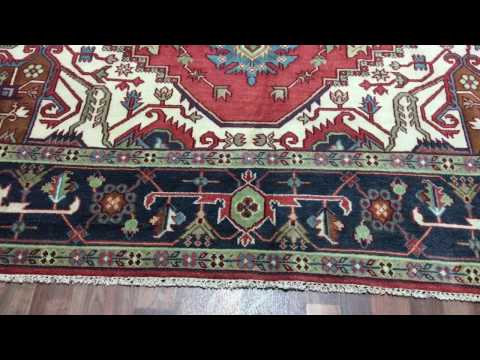 Navy, Red and Beige Oriental Serapi Large Area Rug 9'1X11'10 - W 638