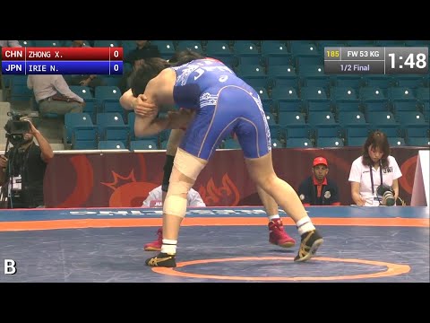 1/2 FW - 53 kg: X. ZHONG (CHN) df. N. IRIE (JPN) by TF, 8-0