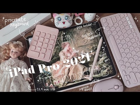  iPad Pro 2021 Unboxing // 12.9" M1 + Cute Accessories ☁️🎀 Procreate Keyboard & more ✨