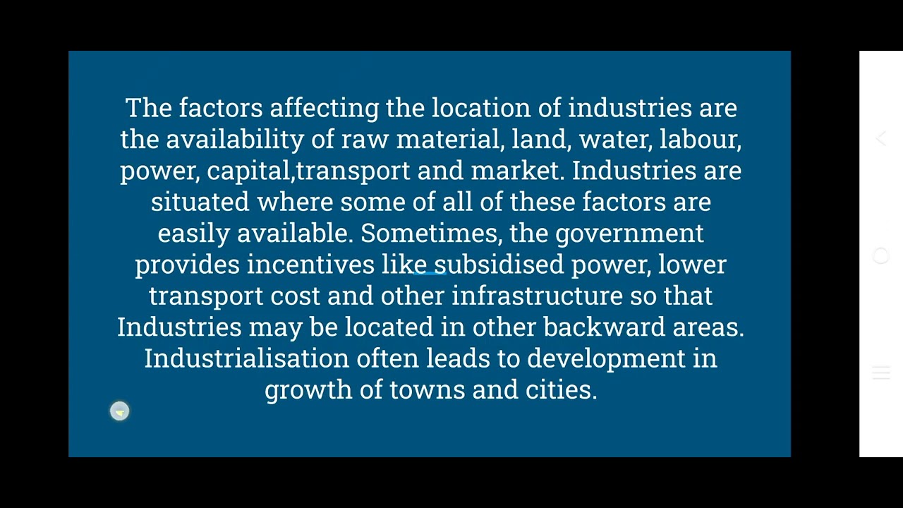 Factors Affecting The Location of Industries - Chapter 4 Industries | Class 8 Geography