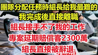 團隊分配任務時組長給我最難的，我完成後直接離職，組長接手不了我的工作，專案延期賠償客2300萬，組長直接被辭退#情感 #爽文 #職場 #生活 #總裁