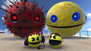 Pacman & Ms-Pacman VS Spiky Robot Pacman !!