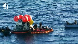 Watch: The moment Artemis II touched down on Earth and the crew was pulled to safety
