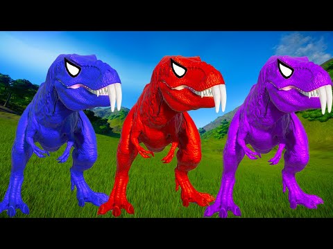 Team Rexy Color Pack vs Carnotaurus, Spinosaurus, I-rex - Jurassic World Evolution Dinosaurs Fight