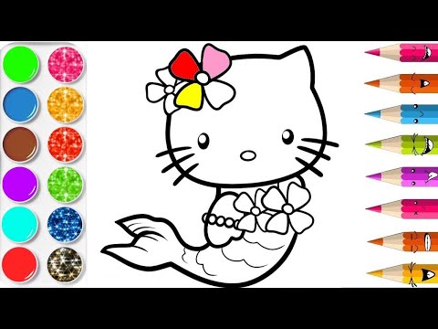 SIRÉNE HELLO KITTY Coloriage de hello kitty sirène pour enfants vidéo éducative & Planète coloriage