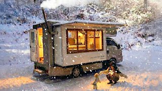Download lagu ❄️ Warm camping with my dog ​​in a cabin camper with a wood stove in the snowy forest mp3