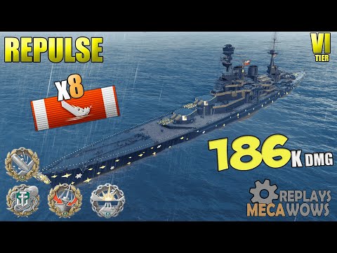 British BattleShip Repulse 8 Ships Destroyed on Strait Map | World of Warships