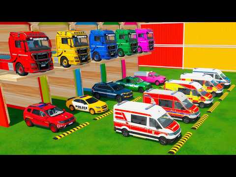 EMERGENCY VEHICLES TRANSPORT! ALL POLICE CARS & AMBULANCE ON MERCEDES TRUCKS | FS22