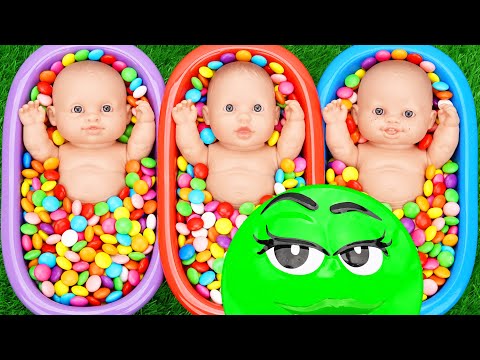 Full of 3 Rainbow BathTubs Candy with M&M's & Magic Slime Cutting Video