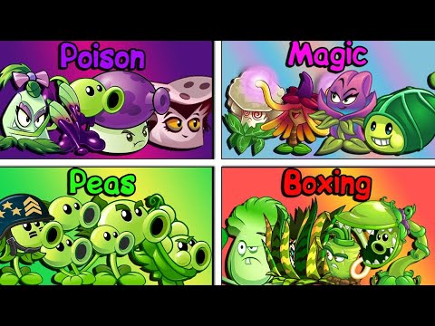 BATTLE 4 Team Plant PEA vs MAGIC vs BOXING vs POISON - Plants vs Zombie 2 Mods