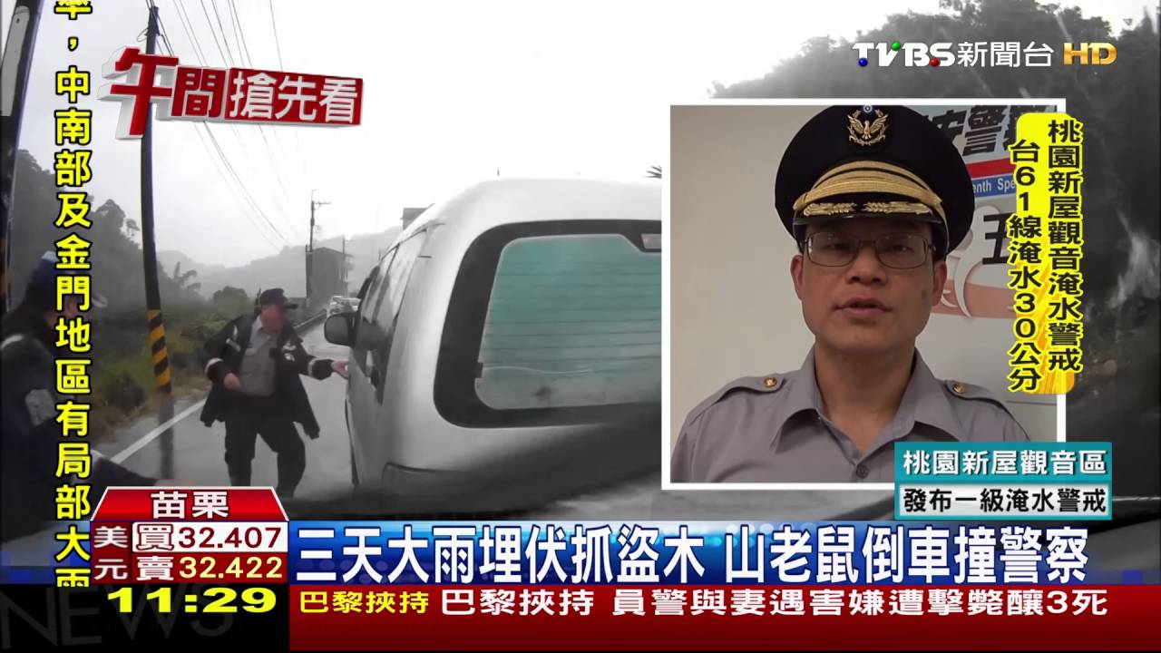 3天大雨埋伏抓盜木 山老鼠倒車撞警察