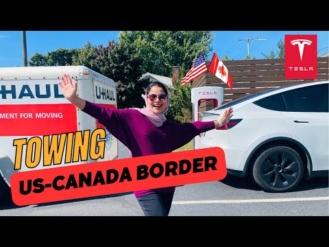 Tesla Model Y Towing U-Haul 6x12 US-Canada Border Adventure